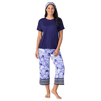 Women's Cuddl Duds® 2 pc Pajama Crewneck Top & Pajama Capri Pants Set with Matching Headband