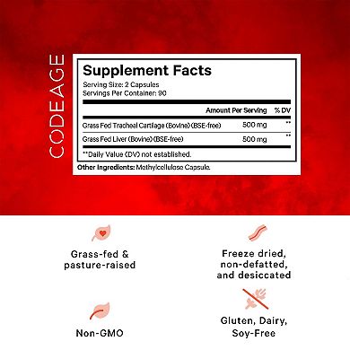 Codeage Grass-Fed Beef Cartilage + Liver Glandular Supplement 180 ct