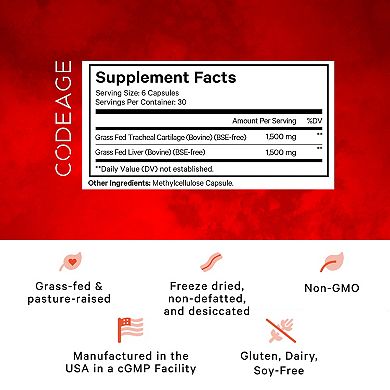 Grass-fed Beef Cartilage, Freeze-dried, Non-defatted, Desiccated Glandular Supplement, 180 Ct