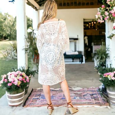 Women's Embroidered Floral Butterfly Kimono Cardigan