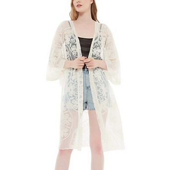 Women's Embroidered Floral Butterfly Kimono Cardigan