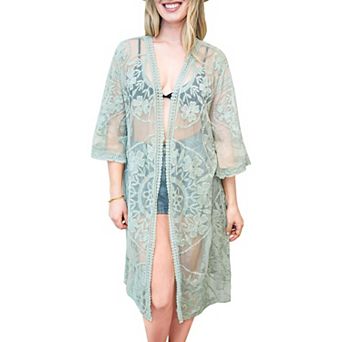 Women's Embroidered Floral Butterfly Kimono Cardigan