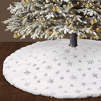 Christmas Tree Skirt, With Hook And Loop Closure, Jacquard Cashmere Snow Flake Ornament