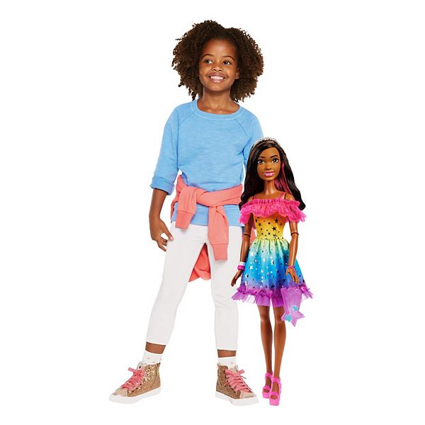 Barbie Large 28 in. Barbie Doll Dark Brown Hair and Rainbow Dress