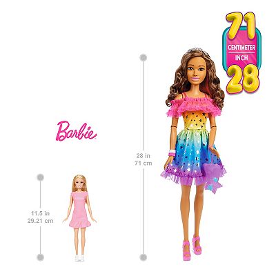 Barbie Large 28 in. Barbie Doll Brown Hair and Rainbow Dress
