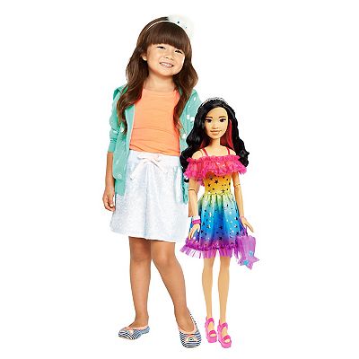 Barbie Large 28 in. Barbie Doll Black Hair and Rainbow Dress