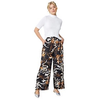 ellos Plus Size Wide-Leg Soft Pants With Back Elastic