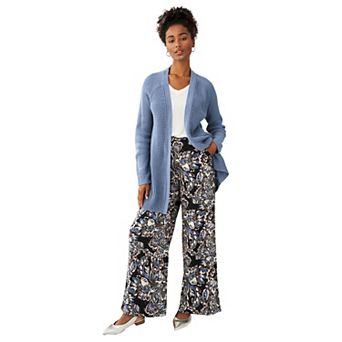 ellos Plus Size Wide-Leg Soft Pants With Back Elastic