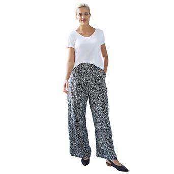 ellos Plus Size Wide-Leg Soft Pants With Back Elastic