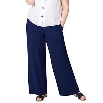 ellos Plus Size Wide-Leg Soft Pants With Back Elastic