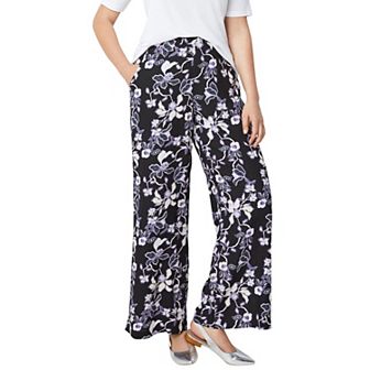 ellos Plus Size Wide-Leg Soft Pants With Back Elastic