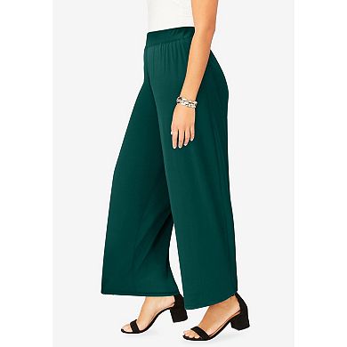 Jessica London Women's Plus Size Petite Stretch Knit Wide Leg Pant