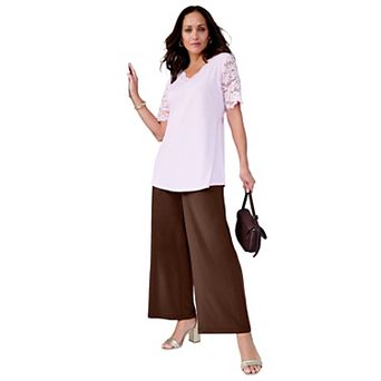Jessica London Women's Plus Size Petite Stretch Knit Wide Leg Pant