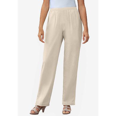 Woman Within Plus Size Straight Leg Linen Pant