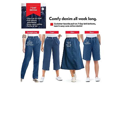 Woman Within Plus Size 7-Day Straight-Leg Elastic-Waist Cotton Denim Pant