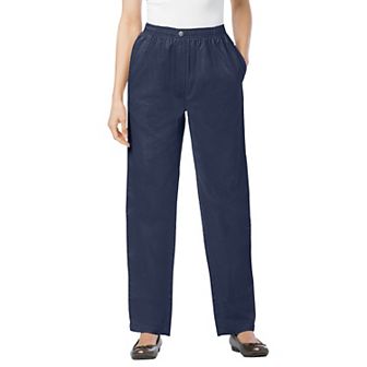 Woman Within Plus Size Straight-Leg All-Cotton Denim Pull-On 7-Day Elastic-Waist Jeans