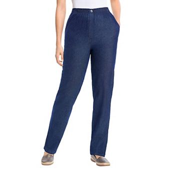 Woman Within Plus Size Straight-Leg All-Cotton Denim Pull-On 7-Day Elastic-Waist Jeans