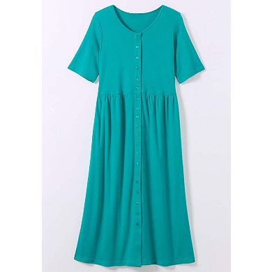Woman Within Plus Size Petite Button-Front Elbow-Sleeve Knit Dress