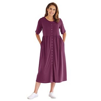 Woman Within Plus Size Petite Button-Front Essential Dress