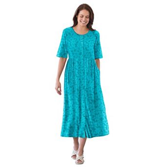 Woman Within Plus Size Petite Button-Front Elbow-Sleeve Knit Dress