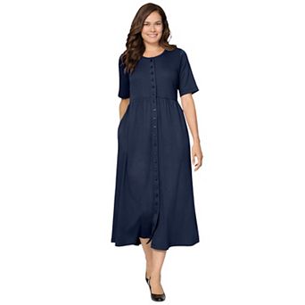 Woman Within Plus Size Petite Button-Front Essential Dress