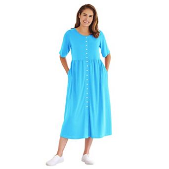 Woman Within Plus Size Petite Button-Front Essential Dress