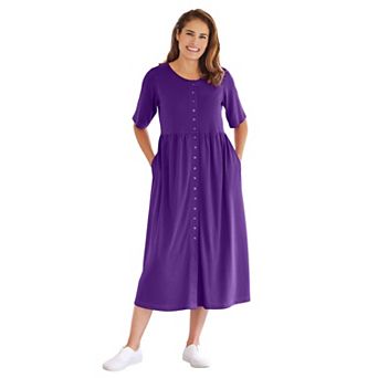 Woman Within Plus Size Petite Button-Front Essential Dress