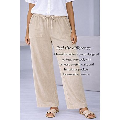 Ellos Plus Size Linen-Blend Elastic Waist Drawstring Relaxed Pant