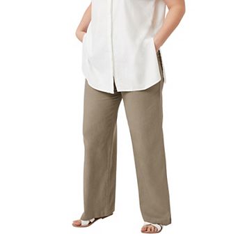 ellos Plus Size Linen-Blend Drawstring Pants