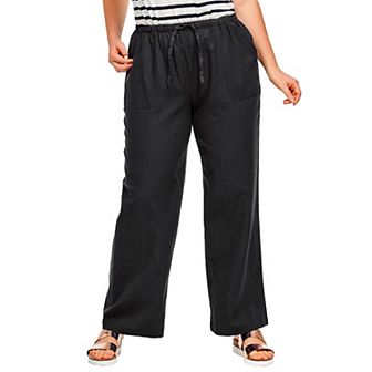 ellos Plus Size Linen-Blend Drawstring Pants