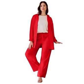 Ellos Plus Size Linen-Blend Elastic Waist Drawstring Relaxed Pant