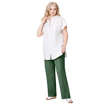 ellos Plus Size Linen-Blend Drawstring Pants