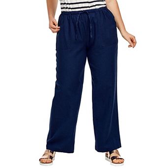 ellos Plus Size Linen-Blend Drawstring Pants