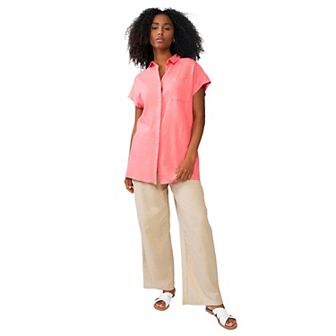 ellos Plus Size Linen-Blend Drawstring Pants