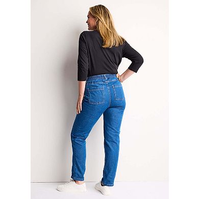 Woman Within Plus Size Perfect Back-Elastic Gap-Free Straight-Leg Cotton Jeans