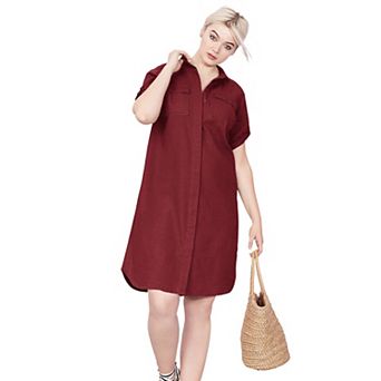 ellos Plus Size Button Front Linen Shirtdress