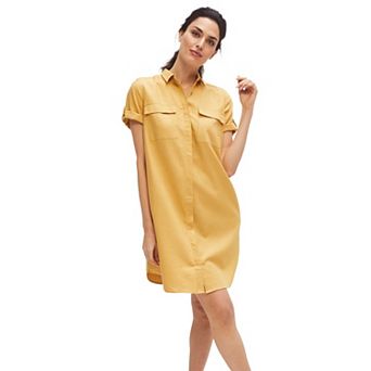 ellos Plus Size Button Front Linen Shirtdress