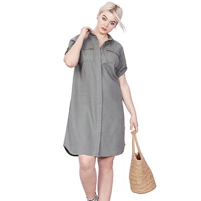 Women's Button Front Linen Shirtdress by ellos in Olive Grey (Size 24)