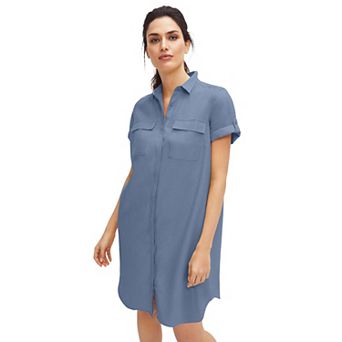 ellos Plus Size Button Front Linen Shirtdress