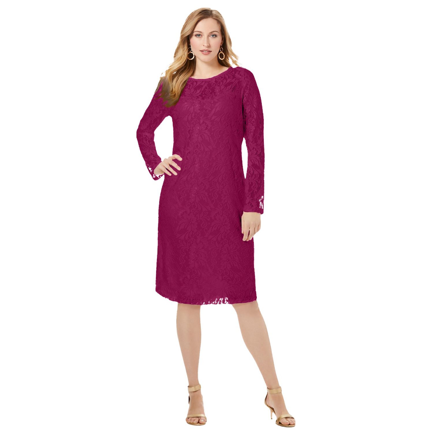 Jessica London Stretch Lace Shift Dress - 24, Classic Red