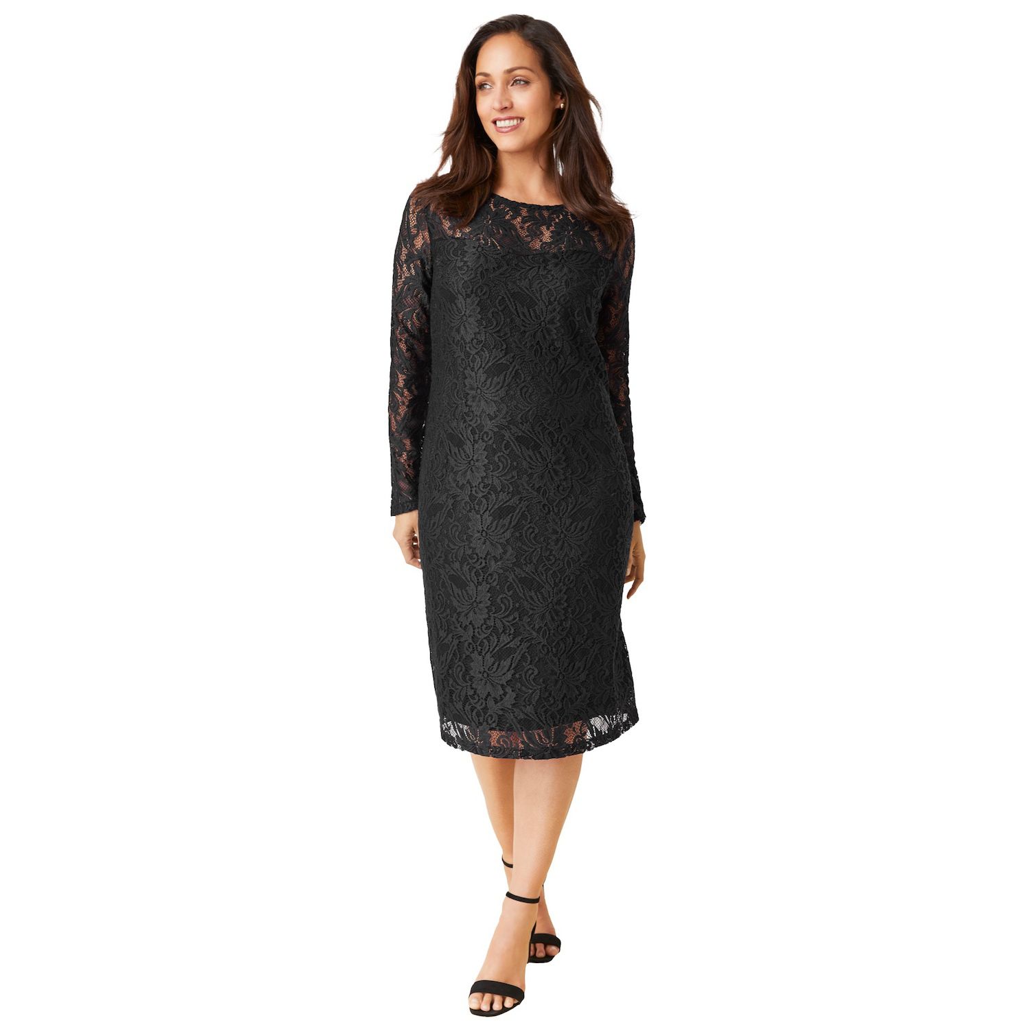 Jessica London Stretch Lace Shift Dress - 36, Black