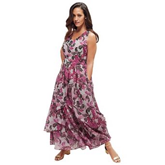 Jessica London Women's Plus Size Georgette Flyaway Maxi Dress