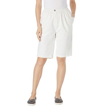 Woman Within Plus Size 7-Day Elastic-Waist Pull-On Cotton Denim Shorts