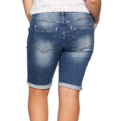 ellos Plus Size Button-Front Denim Shorts