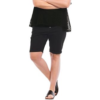 ellos Plus Size Button-Front Denim Shorts