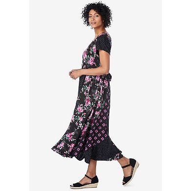 Woman Within Plus Size Mixed Print Maxi Dress
