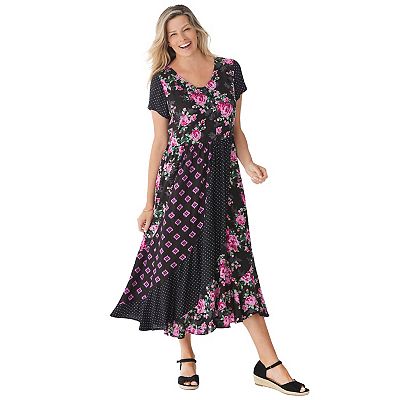 3 quarter sleeve maxi dresses MOANA 3/4 SLEEVE MAXI DRESS, SPEARMINT BLOSSOM VIEWS