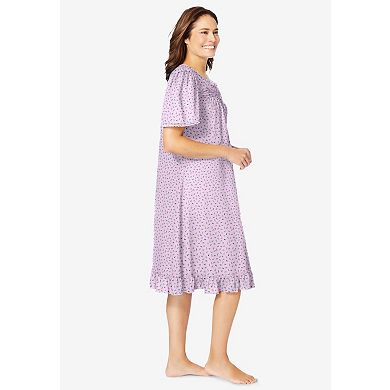 Dreams & Co. Plus Size Short Floral Print Cotton Gown