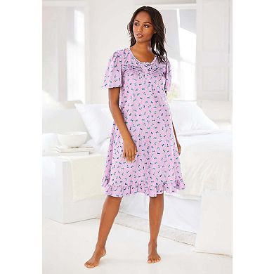 Dreams & Co. Plus Size Short Floral Print Cotton Gown