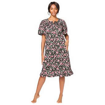 Dreams & Co. Plus Size Short Floral Print Cotton Gown